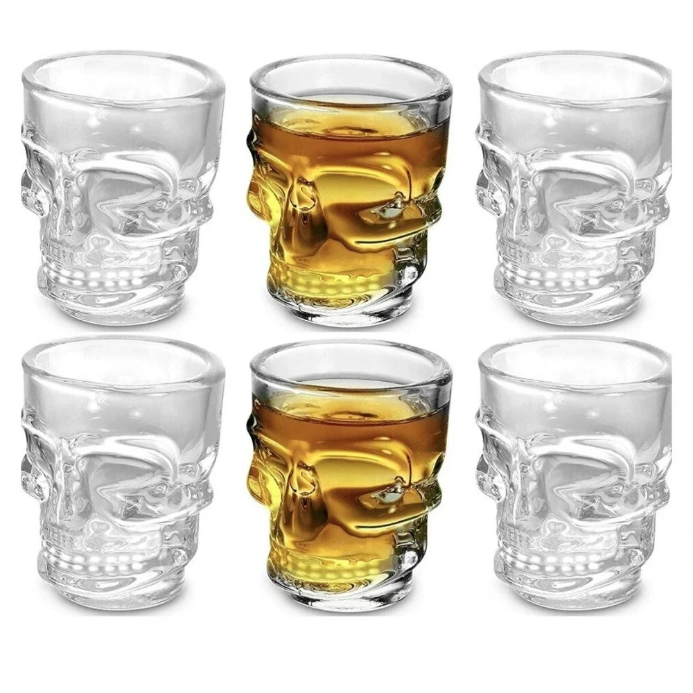 Circleware Skull‎ Face Clear Whiskey Shot Glasses  1.75 oz Set of 6 New